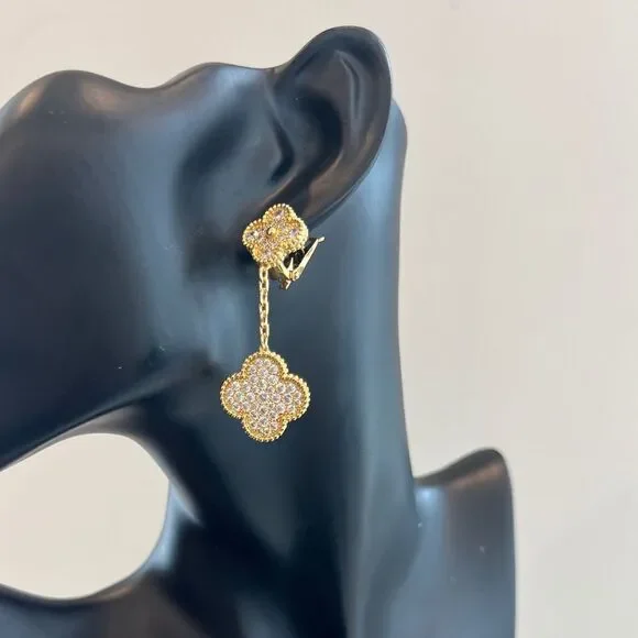 Lucky Alhambra Clover Drop Earrings with Crystal Accents - Picture 4 of 11